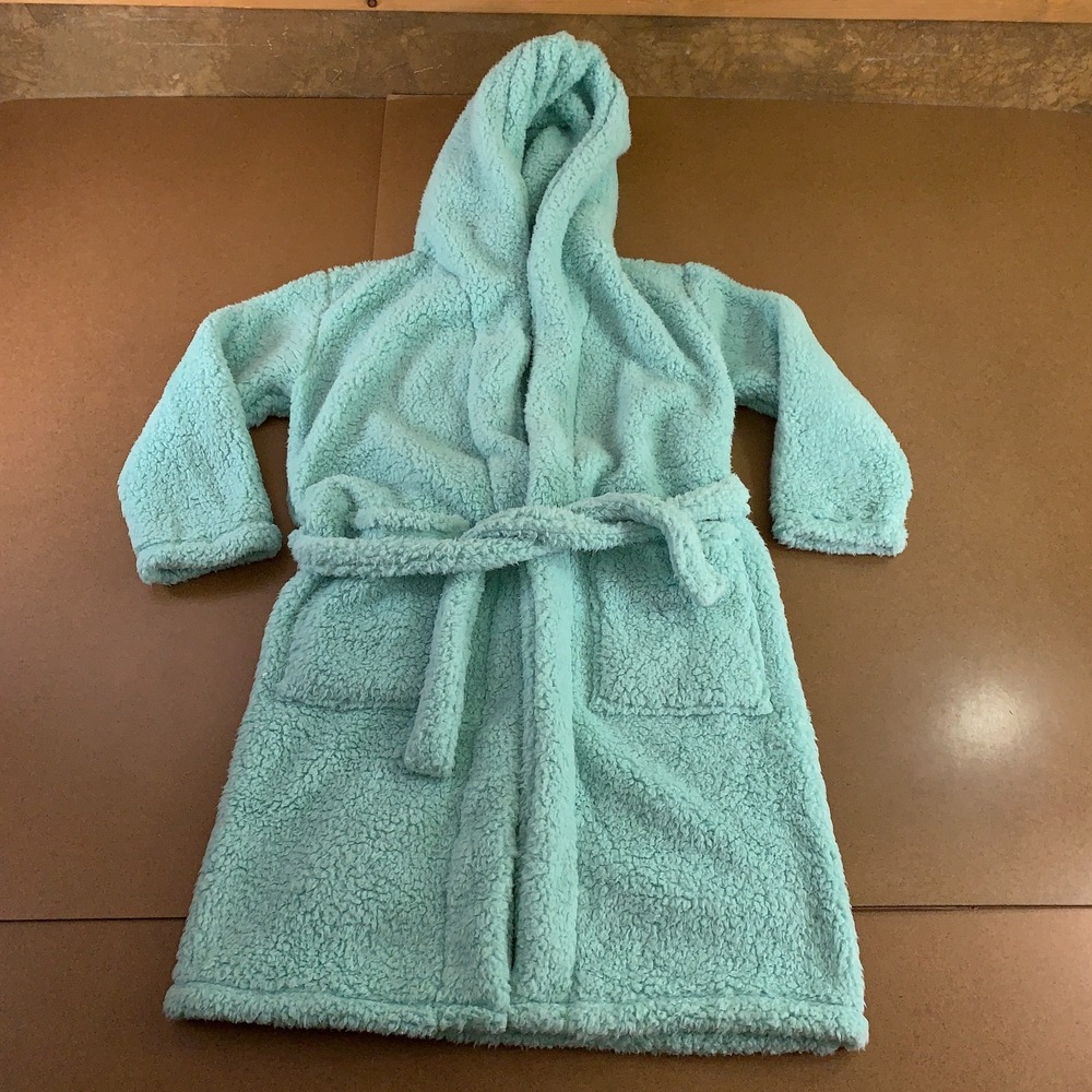 Pottery Barn Teen Girl Size XS/S Teal Sherpa Hooded Two Pocket Robe New